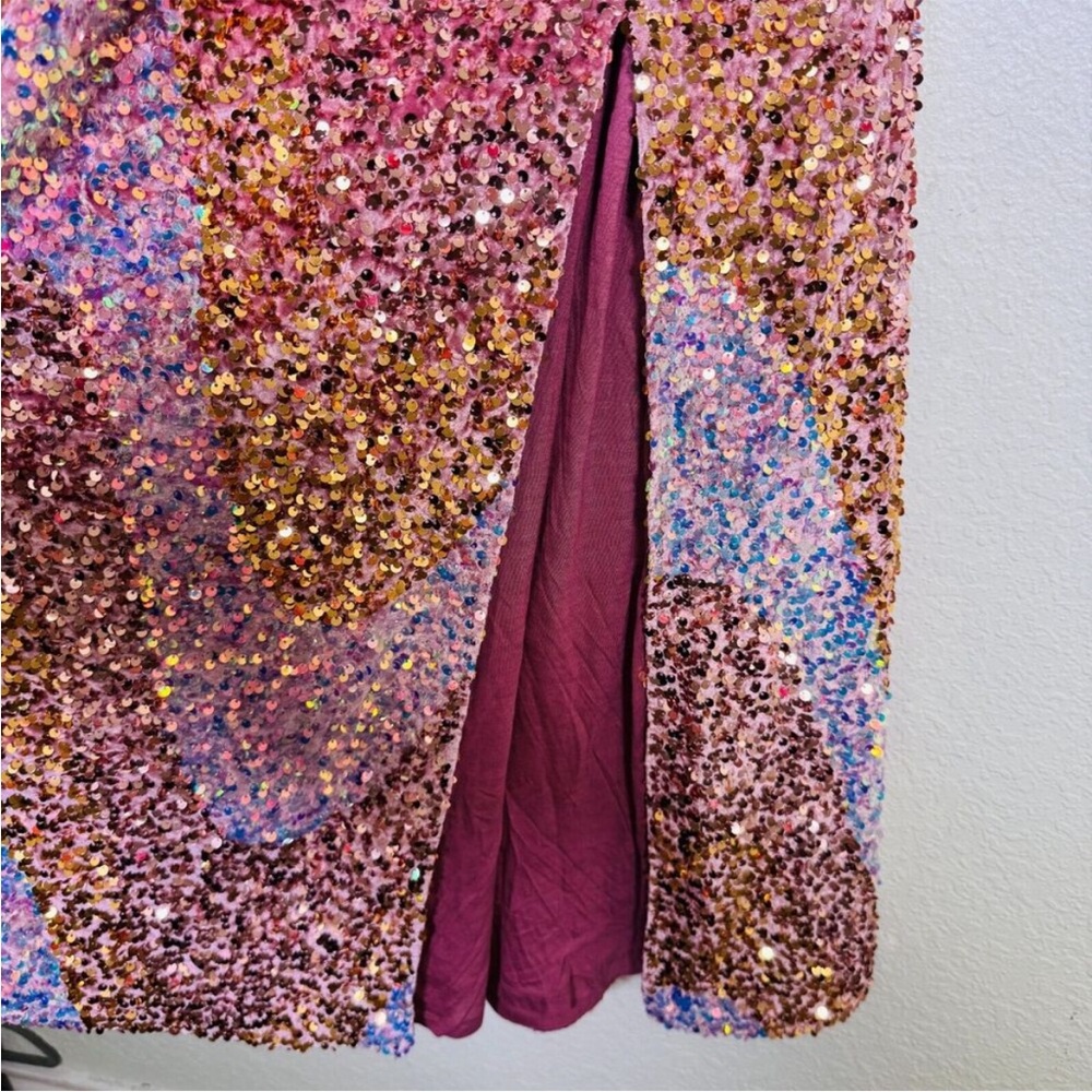 Free People Multicolor Sequin Backless Halter Dress - Pink, Gold, Blue - Picture 3 of 9